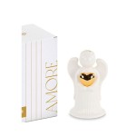 Angelo ceramica bianco cuore oro, con scatola. H10 CM