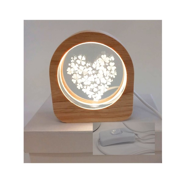 Lampada led CUORE vetro e legno DIAM.6CM  MIS.7,5X8,3X3CM