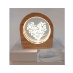 Lampada led CUORE vetro e legno DIAM.6CM  MIS.7,5X8,3X3CM