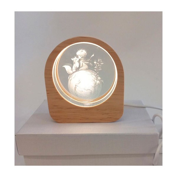 Lampada led P/PRINCIPE vetro e legno. DIAM.6CM MIS.7,5X8,3X 3CM
