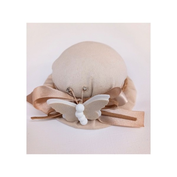 Sacchetto forma cappello con applicazione farfalla. Diam. 10