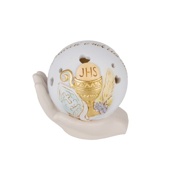 Icona resina su mano Comun/Cresima insieme con luce led MIS.8X8 CM