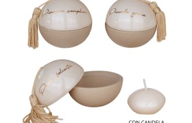 Scatolina sfera ceramica con scritte,nappa e candela ASS.3 MIS.7X7CM