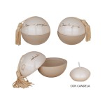 Scatolina sfera ceramica con scritte,nappa e candela ASS.3 MIS.7X7CM