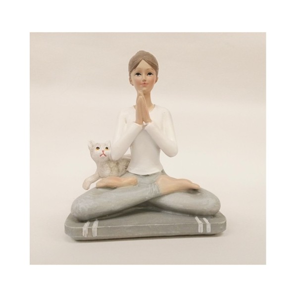 Donna posizione yoga con gatto in resina. CM 14