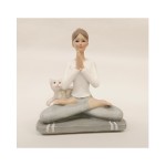 Donna posizione yoga con gatto in resina. CM 14
