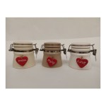 Barattolo ceramica con ciondolo cuore ASS.3  DIAM.7,3 H 7,5CM