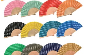 Ventaglio in tessuto e manico legno ASS.12 colori DIAM.42CM