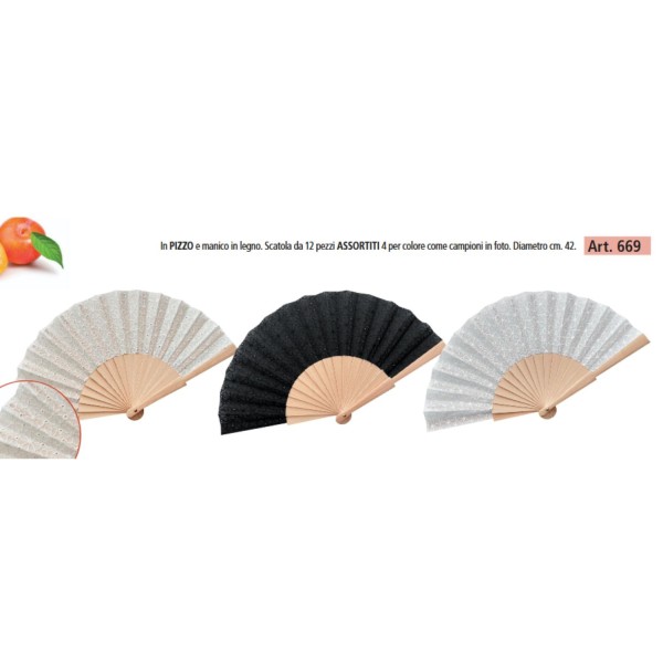 Ventaglio in PIZZO con manico legno assortiti come in foto.DIAM.42CM