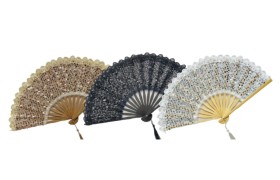 Ventaglio in legno, tulle pizzo e paillettes ASS.3 DIAM.42CM