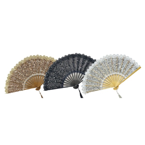 Ventaglio in legno, tulle pizzo e paillettes ASS.3 DIAM.42CM
