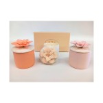 Scatola ceramica con fiore porcellana e candela.ASS.3 con box. DIAM.6 H8CM
