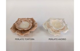 Rosa porcellana perlata con candela.DIAM.10,5 H6,5CM