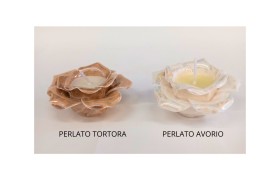 Rosa porcellana perlata con candela.DIAM.8,5 H5,5CM