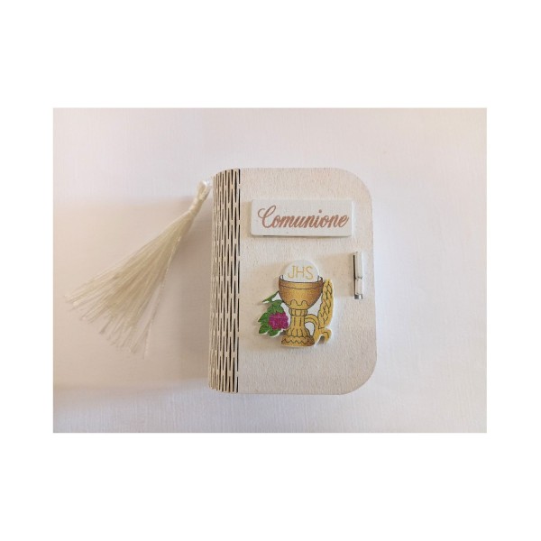 Scatolina libro legno con decoro Comunione.CM6X8CM
