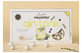 Mandorla tostata ricoperta di cioccolato bianco al gusto di gin tonic.KG1