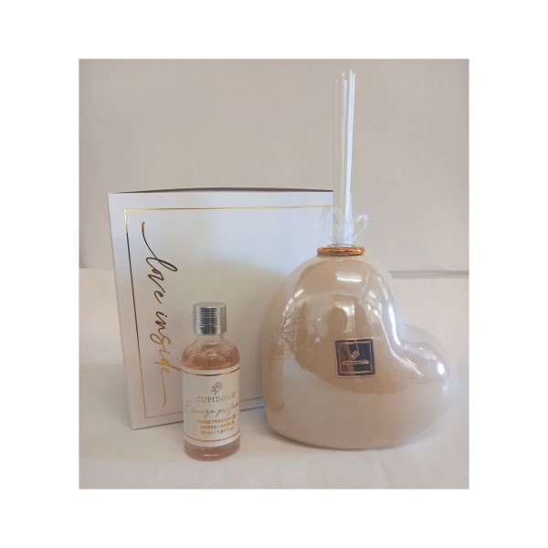 Diffusore ceramica perlato cuore beige con scatola H 13 L.13