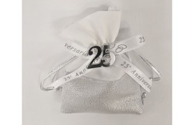 Sacchetto tessuto di raso e lame'25°anniversario.MIS.9X12CM