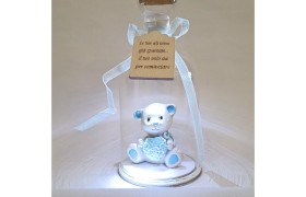 Bottiglia vetro con orsetto resina e luce LED. H 15CM