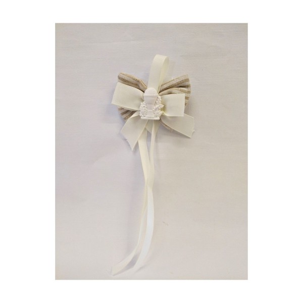 Applicazione gesso Comunione con fiocco tessuto righe e nastro gros grein.MIS.7X5CM