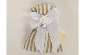 Sacchetto tessuto a righe con applicazione albero in gesso MIS.10X13CM