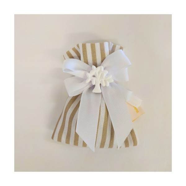 Sacchetto tessuto a righe con applicazione albero in gesso MIS.10X13CM