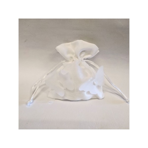 Sacchetto tessuto con  farfalle applicate MIS.10X12CM