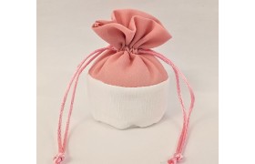 Sacchetto tessuto bicolore rosa antico con base tonda.CM10