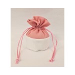 Sacchetto tessuto bicolore rosa antico con base tonda.CM10
