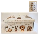 Scatola cartone con manici plastica e decoro animali. MIS.47X42 H 21CM