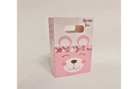 Shopper cartoncino con decoro orso rosa o azzurro. CM 10x5 H 14.5