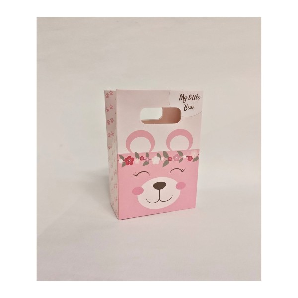 Shopper cartoncino con decoro orso rosa o azzurro. CM 10x5 H 14.5