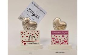 Portabiglietti con calamita legno con cuore arg. cm.8