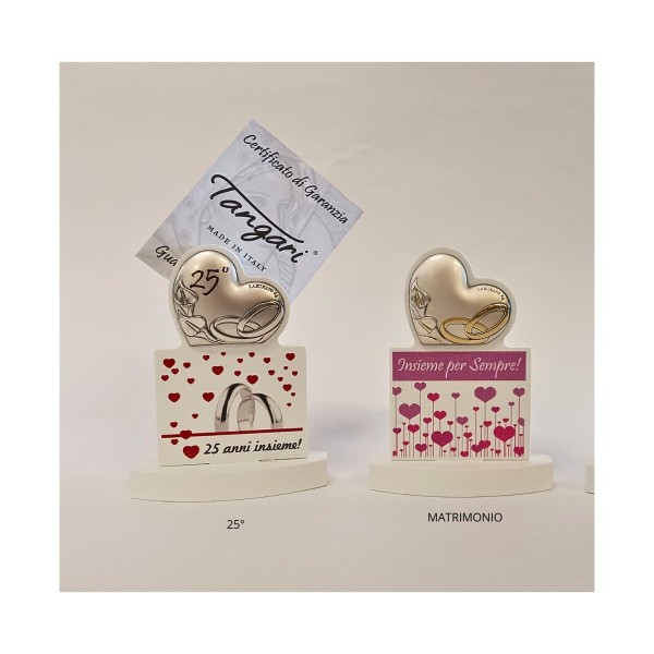 Portabiglietti con calamita legno con cuore arg. cm.8