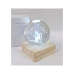 Sfera vetro P/PRINCIPE su base legno quadrata,compreso di batterie e scatola.DIAM.8 H 10,5CM