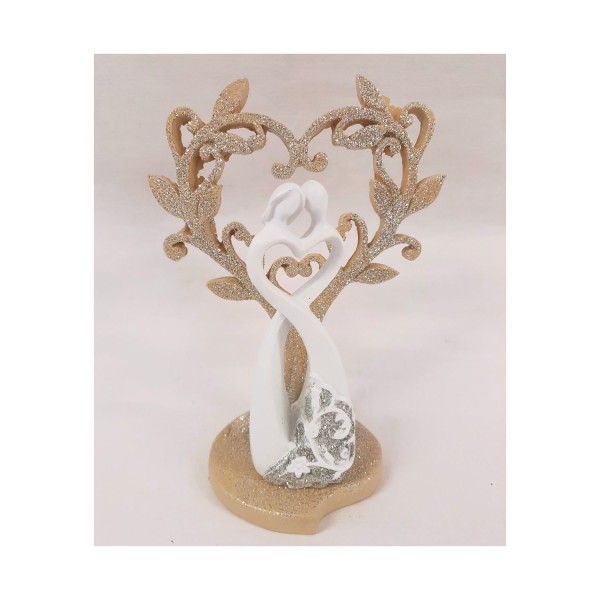 Coppia sposi stilizzati in resina con albero cuore glitter MIS.11X16CM