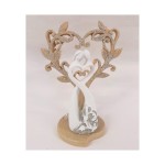 Coppia sposi stilizzati in resina con albero cuore glitter MIS.11X16CM