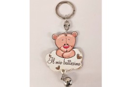 Portachiavi legno orso con campanella e frase.Mis.5x5 MADE IN ITALY
