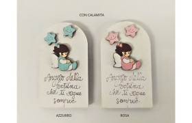 Targa in legno con calamita dedica e angelo . CM 6