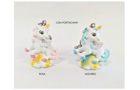 Unicorno portachiavi in resina rosa o azzurro. CM3,5