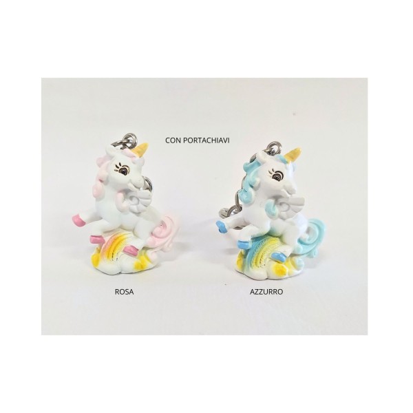 Unicorno portachiavi in resina rosa o azzurro. CM3,5