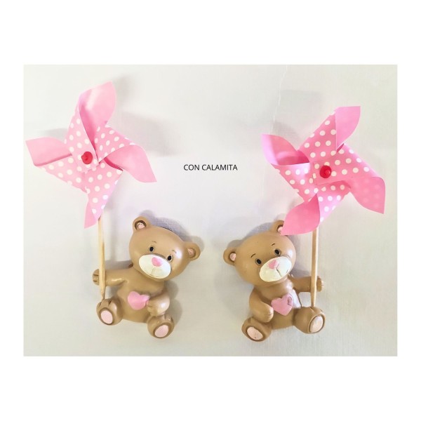 Orso resina rosa con magnete e girandola .Ass2  Mis.3x4 cm (con girandola H 9cm )