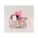 Scatolina bicicletta in plexi rosa con sacchetto cotone.MIS.8X8CM