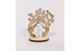 Casetta legno con albero e immagine sacra COMUNIONE. H 7