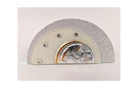 Icona vetro glitter, strass e argento SACRA FAMIGLIA. Base CM 9x2.5 H 4.5 MADE IN ITALY