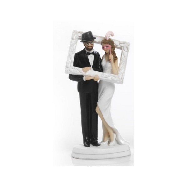 Cake topper coppia sposi con cornice photo boot in resina. H 18