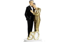 Cake topper coppia 50° in resina con abito glitter oro. H 18.5