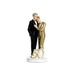 Cake topper coppia 50° in resina con abito glitter oro. H 18.5