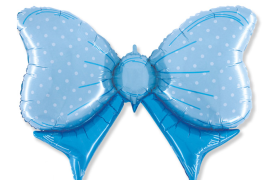 Palloncino mylar forma fiocco azzurro, idoneo per gonfiaggio ad elio. CM 108x72