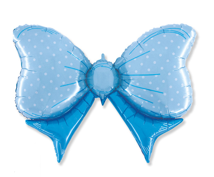 Palloncino mylar forma fiocco azzurro, idoneo per gonfiaggio ad elio. CM 108x72